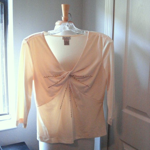 Dressy Twist Front Top Yellow with Gold Beading M - Picture 2 of 9